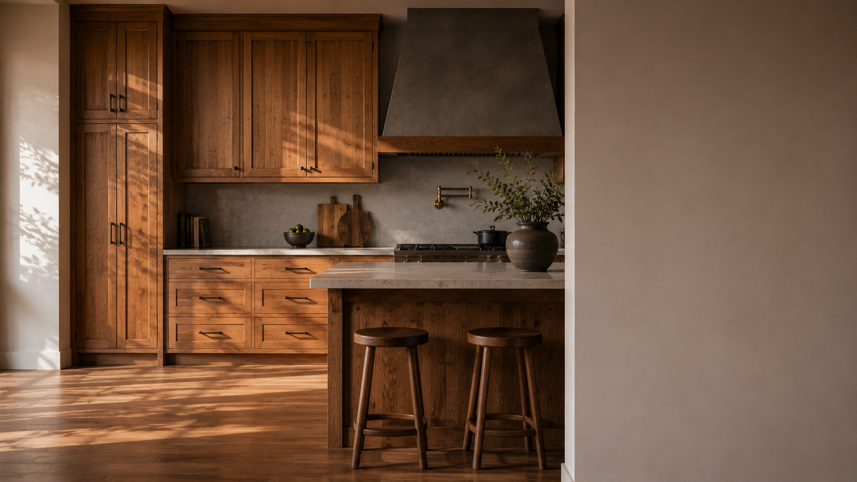 Cocina con gabinetes de roble a medida